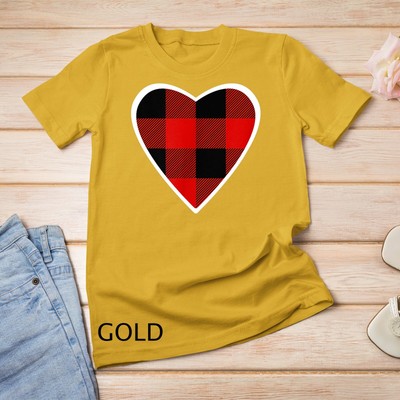 Valentine's Day Shirt For Women – Buffalo Plaid Love Heart Graphic Tee, Short Sleeve