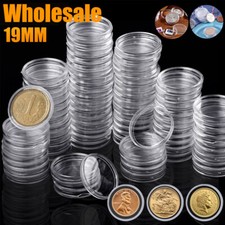 Lots 19mm Clear Round Coin Capsule Container Storage Box Holder Case Plastic