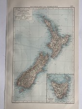 1899 New Zealand & Tasmania Original Antique Map by Richard Andree