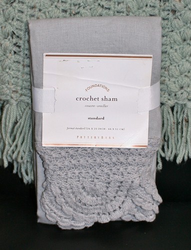 POTTERY BARN CROCHET SHAM - GRAY - Picture 1 of 2