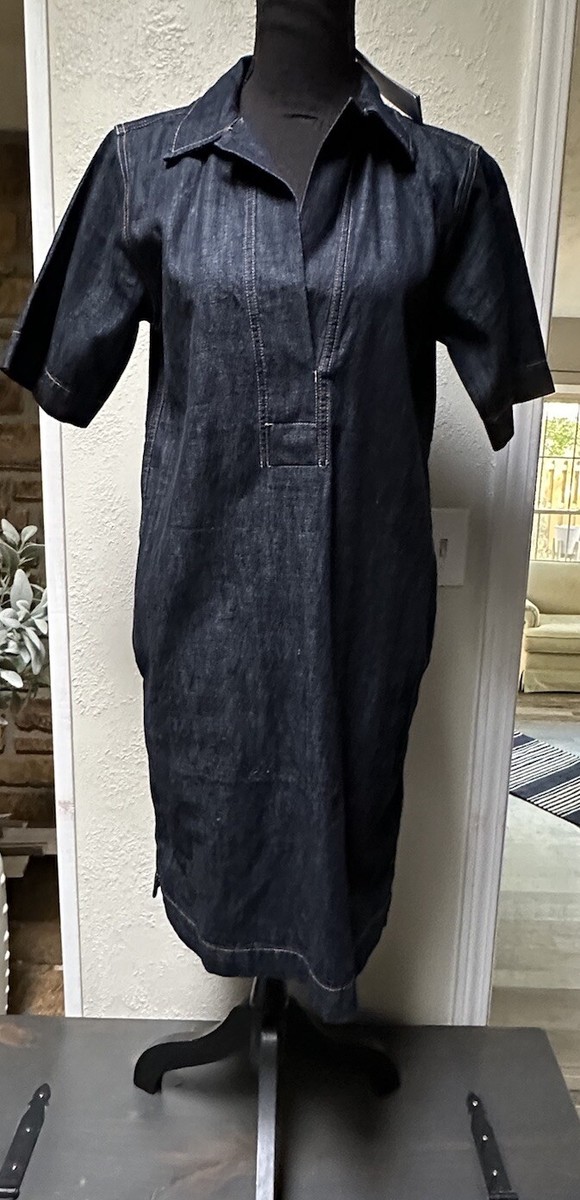 polo ralph lauren indigo denim short sleeve day dress Short Sleeve Collared Button Detail Skater Mini Dress In Indigo Denim | EGO US