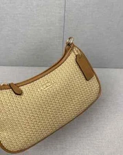 New COACH Teri 2way Shoulder Bag Crossbody Straw/Leather Latte CR350