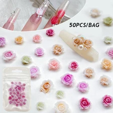 50PCS Flower Nail Drills Nail Decoration Resin Diamond Rose Nail Accessories HOT