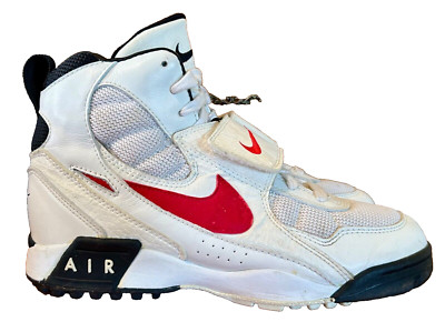 RARE 90s Nike Air Pro OG Sneakers White Red High Tops Men's Size 9.5 Bball Shoes
