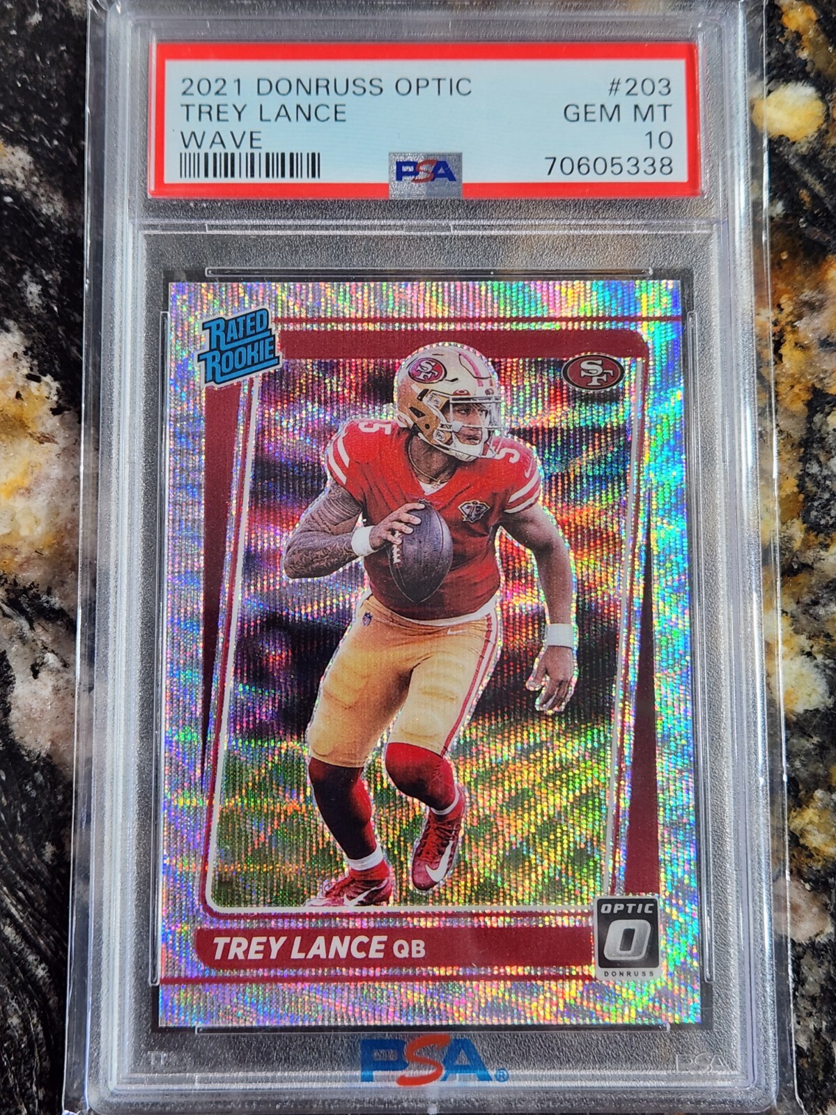 2021 Trey Lance RC #203 Donruss Optic Wave Prizm Psa 10 Gem Mint #145/299!