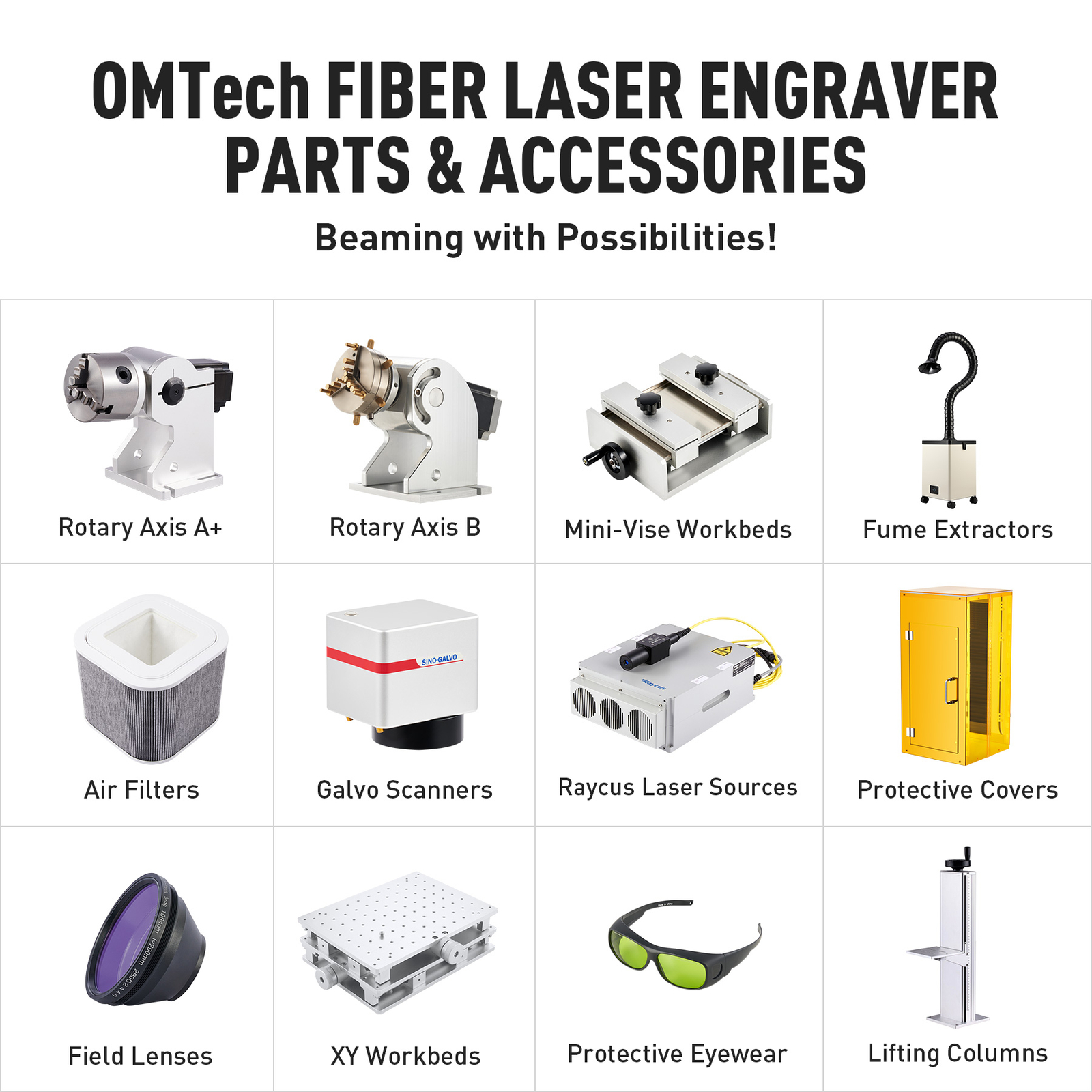 OMTech Fiber Laser Accessories & Parts for 20W 30W 50W 60W 80W Markers
