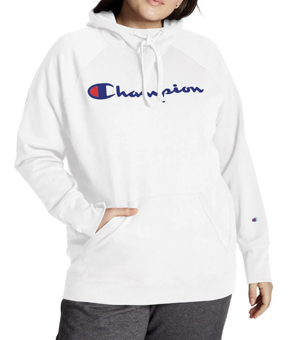 New Champion Womens White Plus Size Powerblend Logo Graphic Hoodie