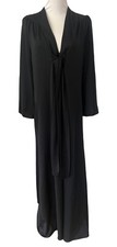 Vtg 70s Black Nylon Dressing Gown Old Hollywood House Coat Vanity Fair Kaftan