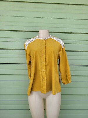 ZARA Mustard Yellow Contrasting fine corduroy blouse puff sleeve