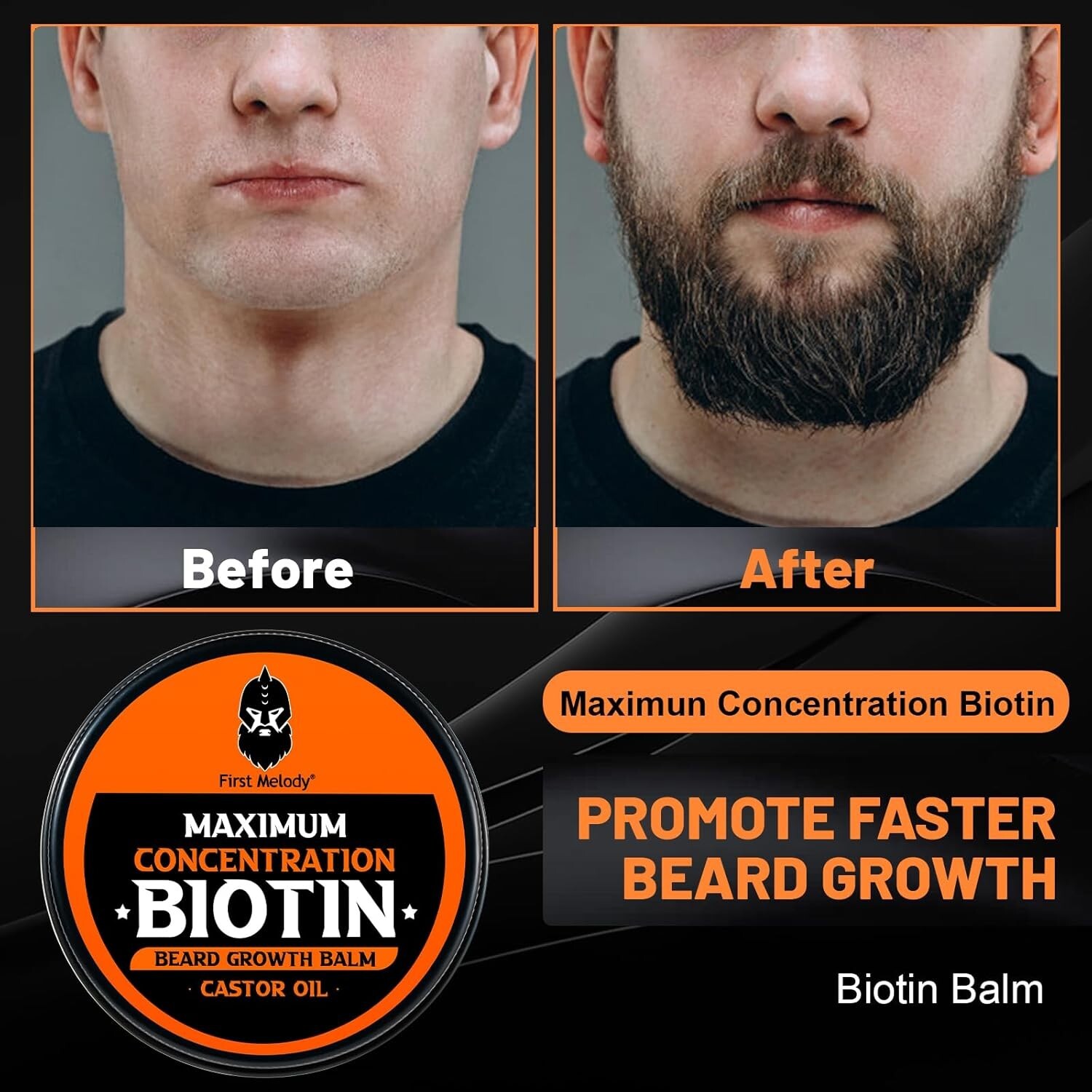 Beard Balm - Max Strength Biotin with Castor, Argan, Jojoba - Vanilla Scented