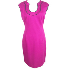 Trina Turk Dress Womens 6 Pink Black Trim Sheath Sleeveless Classic Career Work