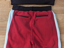 Men's Custom Tracksuit Maison Trillion Medium Red White Black Zip Pinstripe EUC