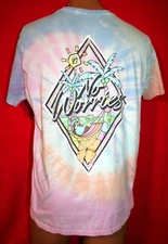 BUC-EES No Worries Tie Dye T-SHIRT L  Beach Sun Funny Beaver Gas Station