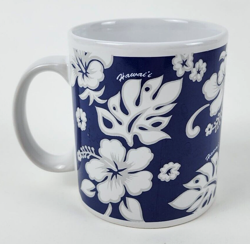 Tazza tazza caffè/tè blu hawaiana floreale 2001 in scatola - Foto 4 di 13