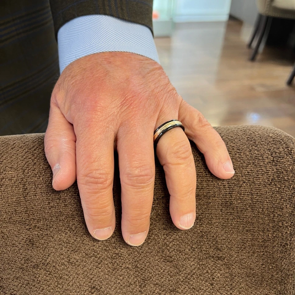 Men's Black Gold Wedding Band Ring 14K Gold Tungsten Carbide, Size 10.5, 6 mm - Image 4 of 4