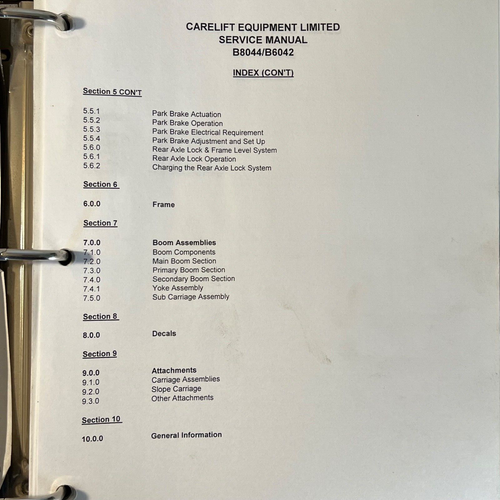 CareLift ZoomBoom 6042-44 Rough Terrain Forklift Service Manual Part Maintenance - Picture 8 of 9