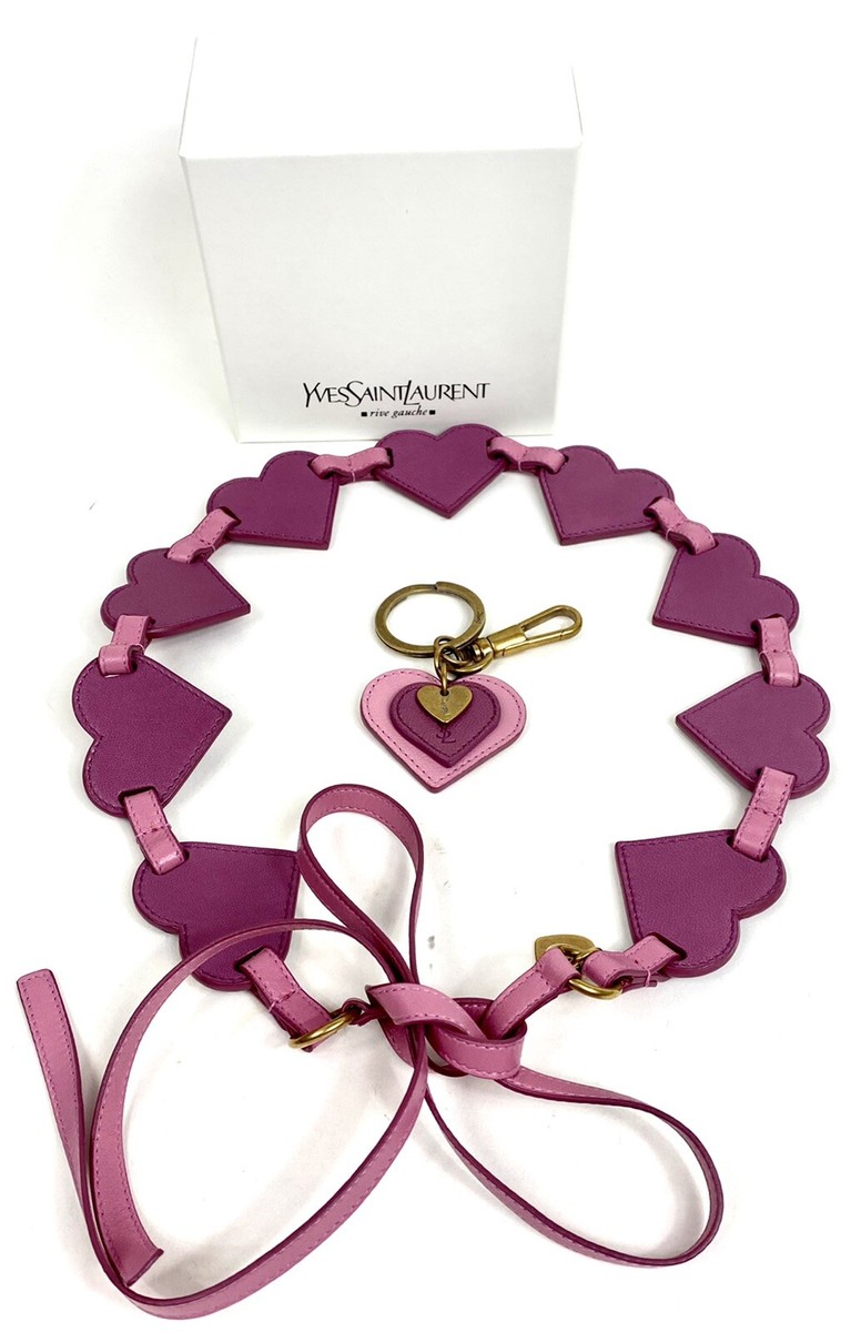 YVE SAINT LAURENT rive gauche キーリング Yves Saint Laurent YSL Pink Leather Heart Keychain Bag Charm