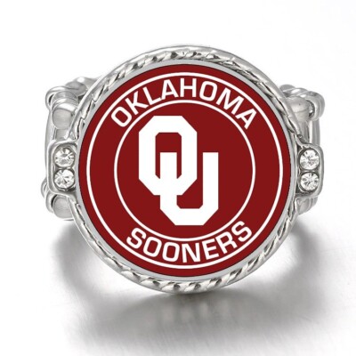 Oklahoma Sooners Women's Silver Crystal Accent Ring w Gift Pkg D12