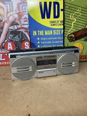 Ghettoblaster Philips D8132 Vintage – Radio Cassette Fonctionnel, Argenté