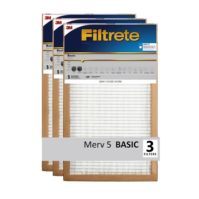 3M Filtrete 14x24x1 Air Filter MERV 5 HVAC AC Furnace Filter Replacement - 3pk
