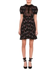 $2,950 VALENTINO DRESS LOVE BLADE HEART SIZE US 10 IT 46 SILK SS SLEEVES AUTHENT
