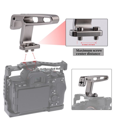 Mini Top Handle Grip with two 1/4"-20 Thread Lock Mount for Camera Cage Rig - Picture 5 of 10