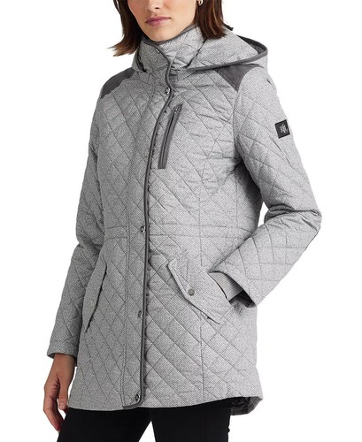 LAUREN RALPH LAUREN Women's Quilted Hooded Coat Light Grey Herringbone Size XS - Picture 4 of 4