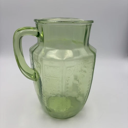 Vintage Anchor Hocking Princess Green Depression Glass Pitcher Glows Uranium