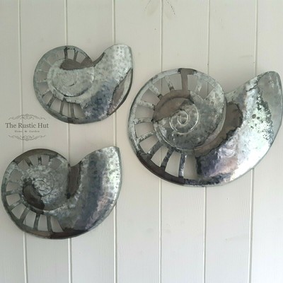 Nautilus Metal Wall Art Set Of 3 Nautical Shell Decorations By Shoeless Joe Ebay