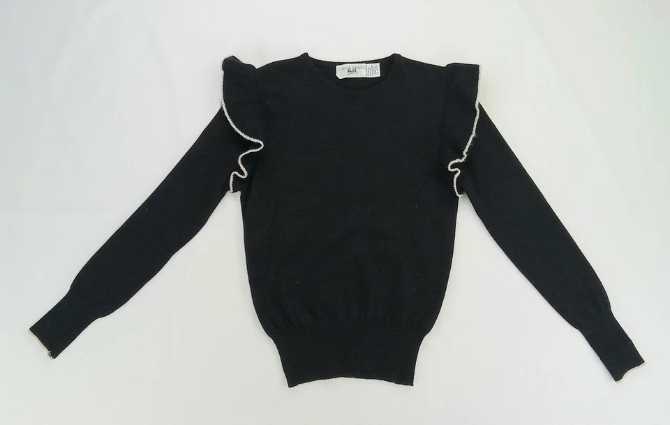 Suéter tejido angora/lana de cordero pequeño vintage SONIA RYKIEL negro con volantes Foto 3 de 4