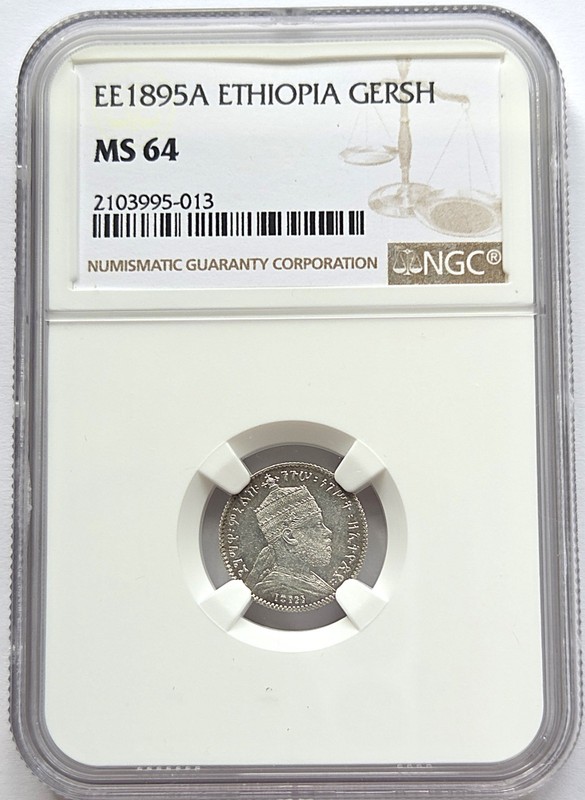 EE 1895 A Ethiopia Gersh, NGC MS 64, nice silver coin       # 898 , #22-12