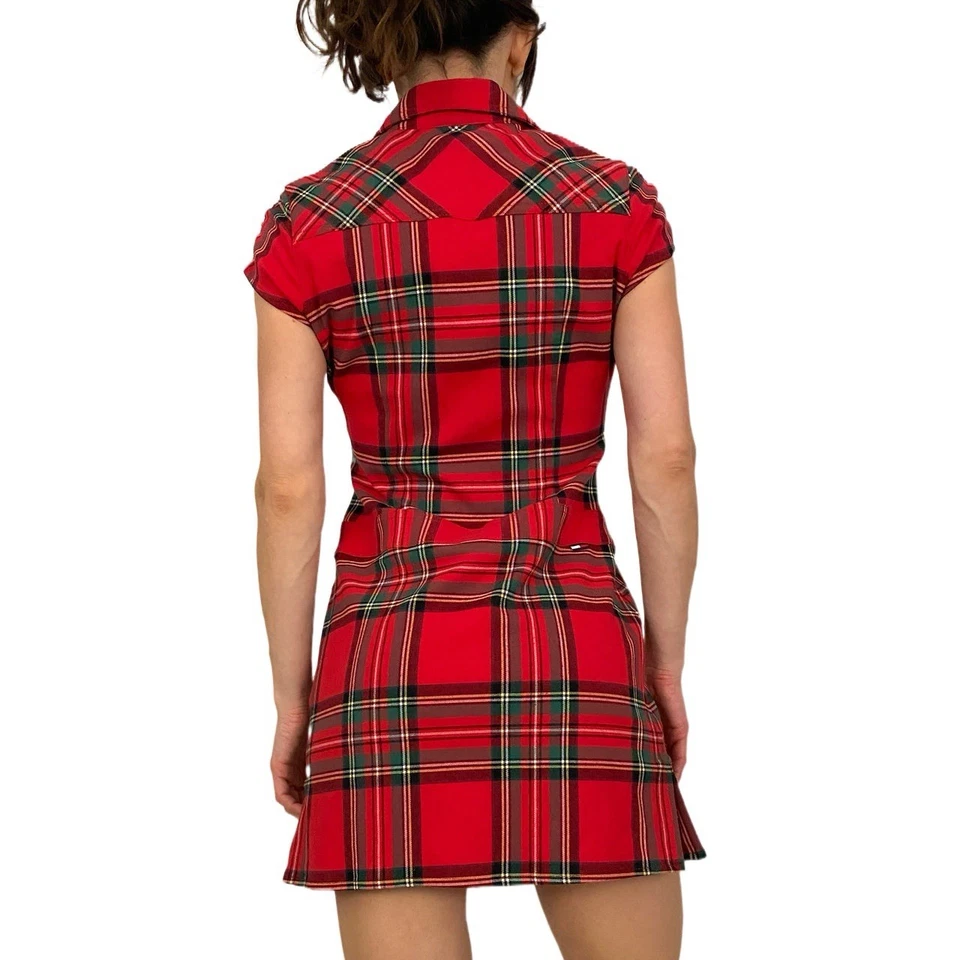 VTG Tommy Jeans Mini Dress M Red Tartan Plaid Short Sleeve Christmas Holiday Y2K - Image 2 of 4