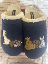 Land  s End Women's Felt Scuff Sherpa lined Cozy Dogs Navy Slippers Size 9B