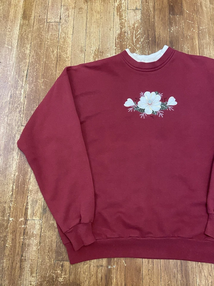 Sudadera vintage años 90 Cottagecore bordada floral cuello redondo para mujer XL Foto 2 de 4