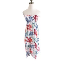 NWT LOFT White/Blue/Red Tropical Fish Print Maxi Strapless Dress Women's Size S