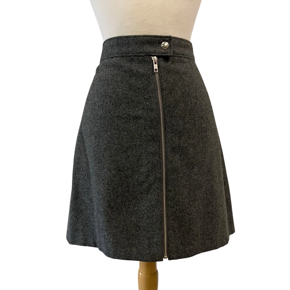 Saia Madewell tamanho 8 mistura de lã cinza mini zíper completo casual minimalista academia - Imagem 2 de 4