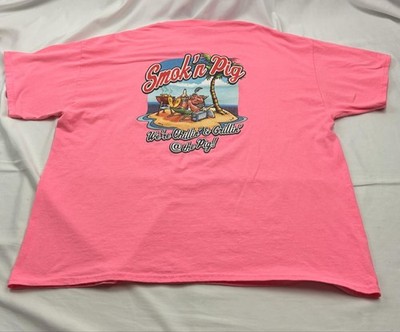 Smok'n Pig BBQ Shirt Womens 2XL Pink Restaurant Graphic Tee T-Shirt Gildan