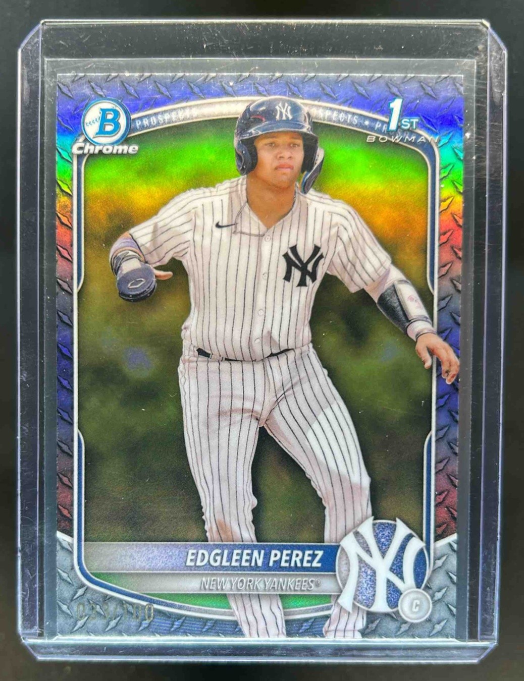 2025 Bowman Edgleen Perez Chrome Steel Metal 1st Prospect #33/100 Yankees