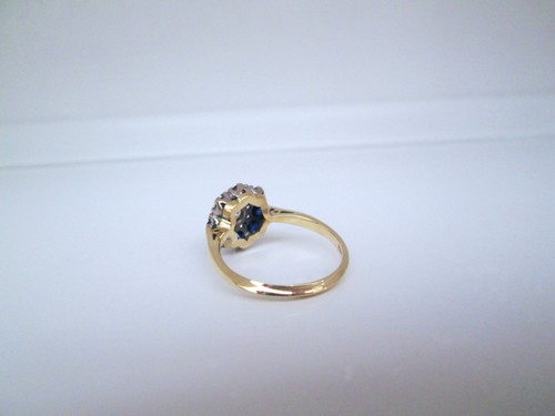 1970s 18ct Yellow Gold Old European Cut Natural Diamond & Sapphire Cluster Ring - Picture 7 of 11
