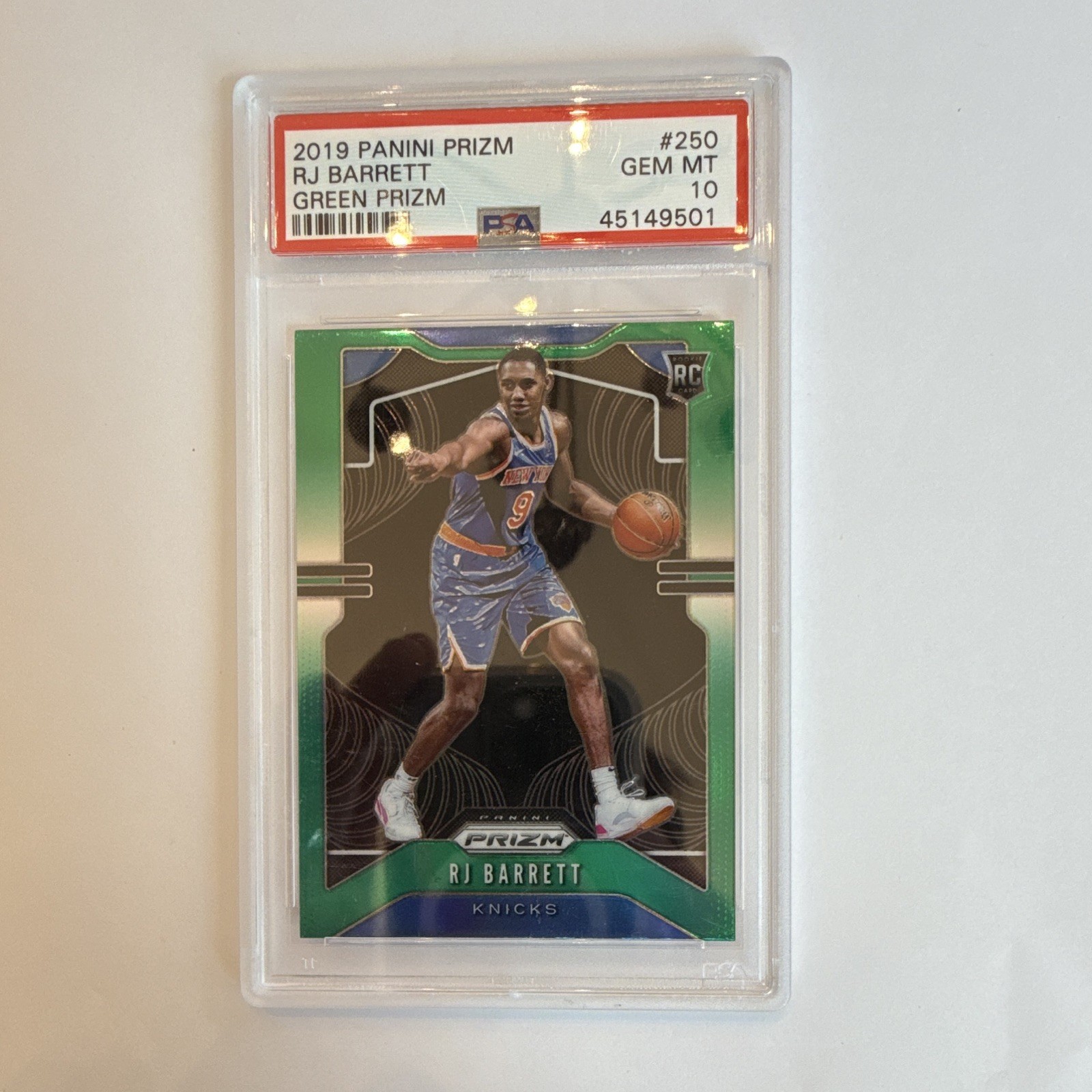 2019-20 Panini Prizm RJ Barrett #250 Green Prizm RC PSA 10 NBA Knicks