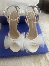 Stuart Weitzman Strappy Bow Bridal Shoes Cream White Nappa Mesh High Heel 9.5
