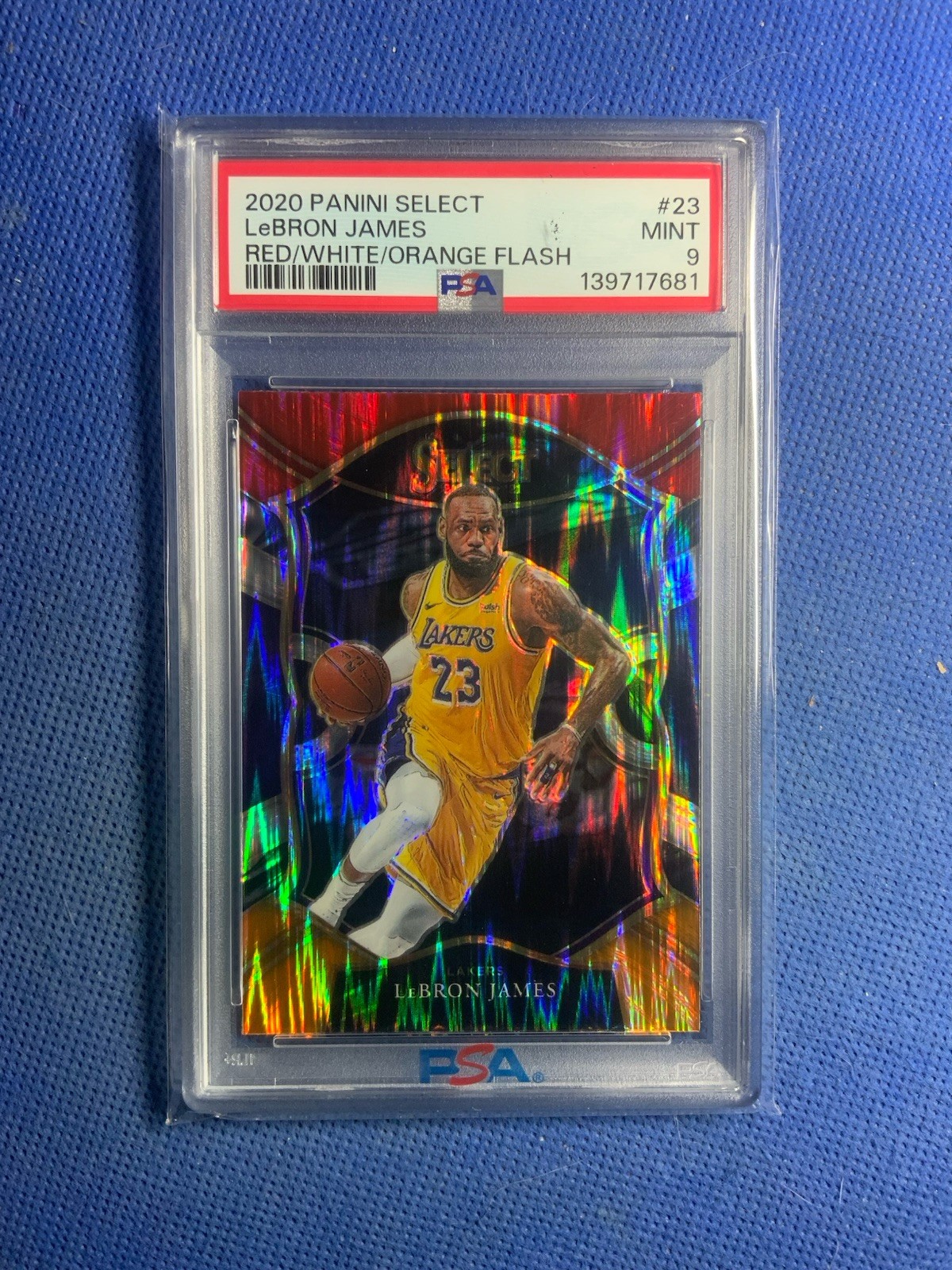2020-21 Select LeBron James Red White Orange Flash Concourse #23 Lakers PSA 9