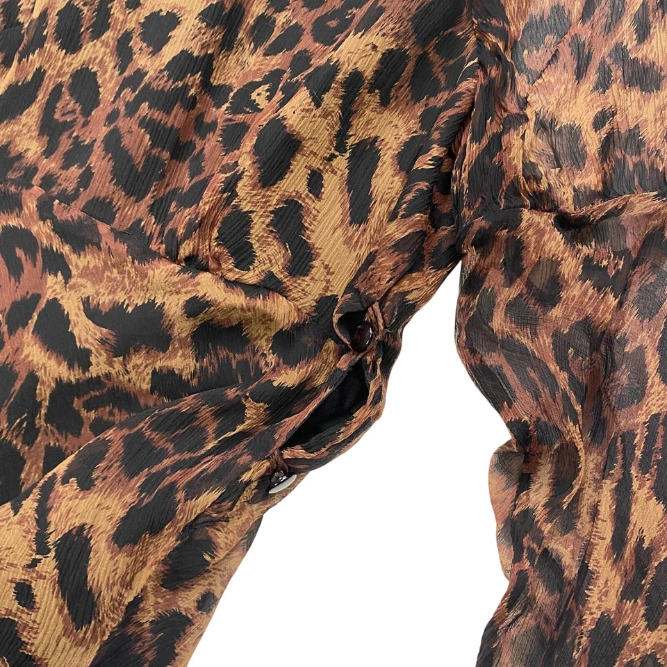 Blusa manga larga con estampado de leopardo de seda Y2K Nicole Miller Foto 4 de 4