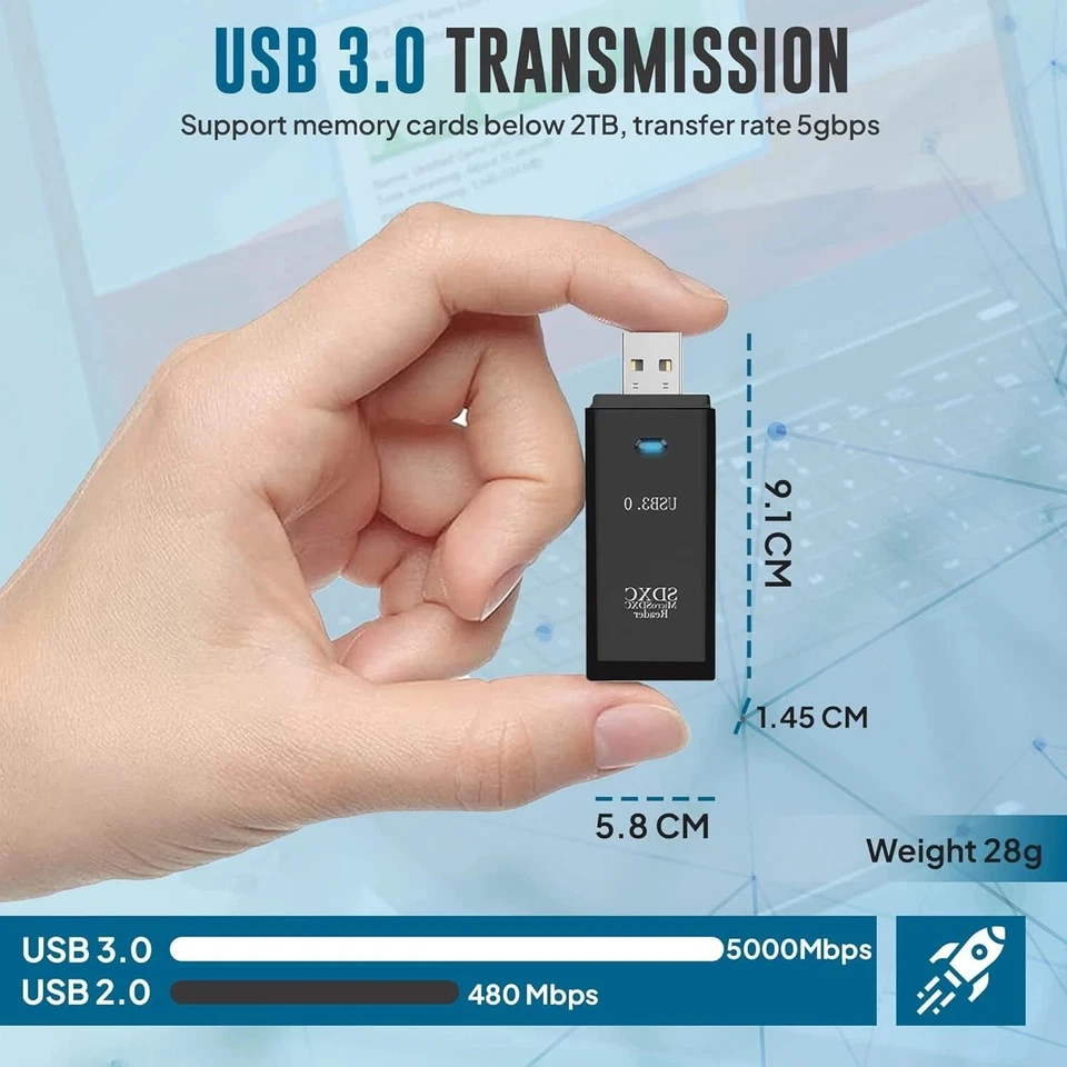 SD Card Reader USB 3.0 Micro SD SDHC SDXC MMC Mobile T-FLASH PC Laptop - Image 2 of 4