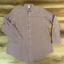 Brooks Brothers Shirt Mens 17-35 Red White Striped Button Down Slim Fit Non Iron