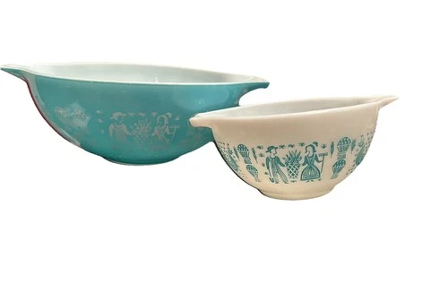 VTG Pyrex 4Qt Mixing Bowl #444 #441 Turquoise Blue Cinderella Amish Butterprint