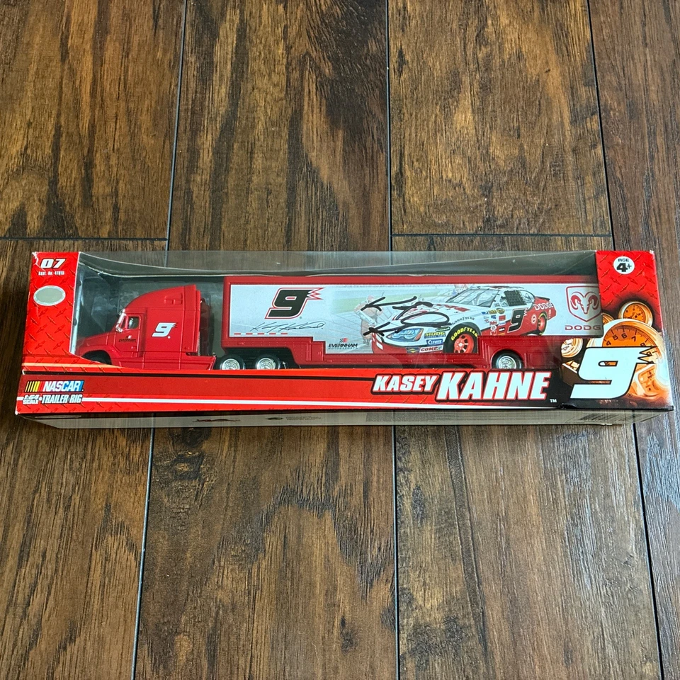 Kasey Kahne No 9 Car Hauler Truck Semi Trailer NASCAR Racing 1:64 Autographed - Image 2 of 4