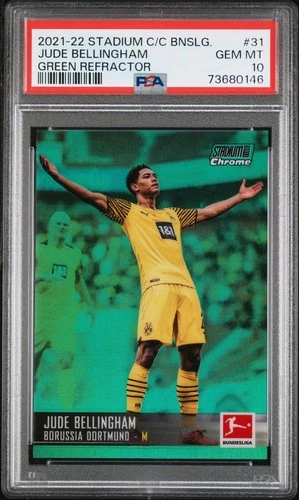 2021 Topps Stadium Club Chrome Bundesliga Jude Bellingham Green Ref /99 PSA 10
