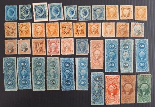 RARE 1860s- United States large lot of Internal Revenue stamps Used