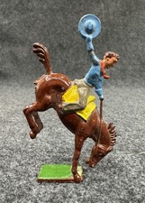 Antique Cowboy on Bucking Bronco Horse Lead Metal Toy Miniature Rodeo Hat